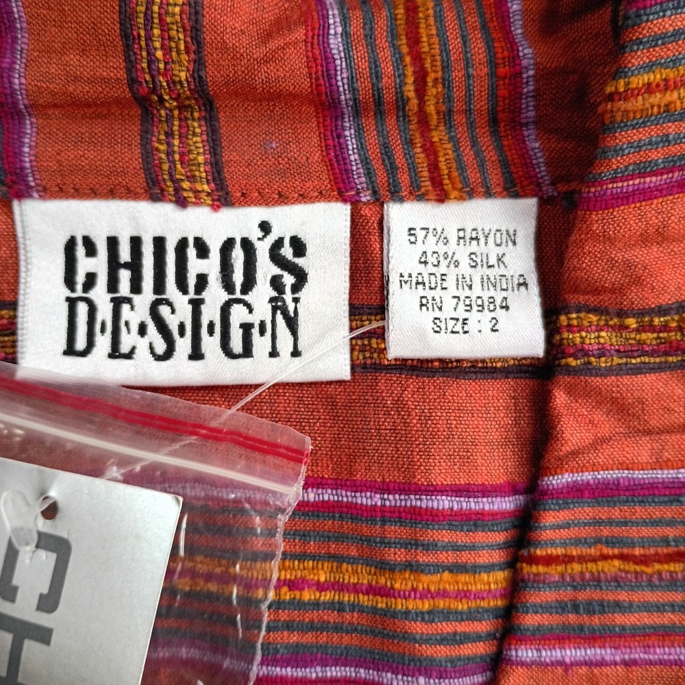 Chicos Design Inca Stripe Silk Blend Button Down Shirt Vtg Orange Multi Size 2 - Picture 7 of 8